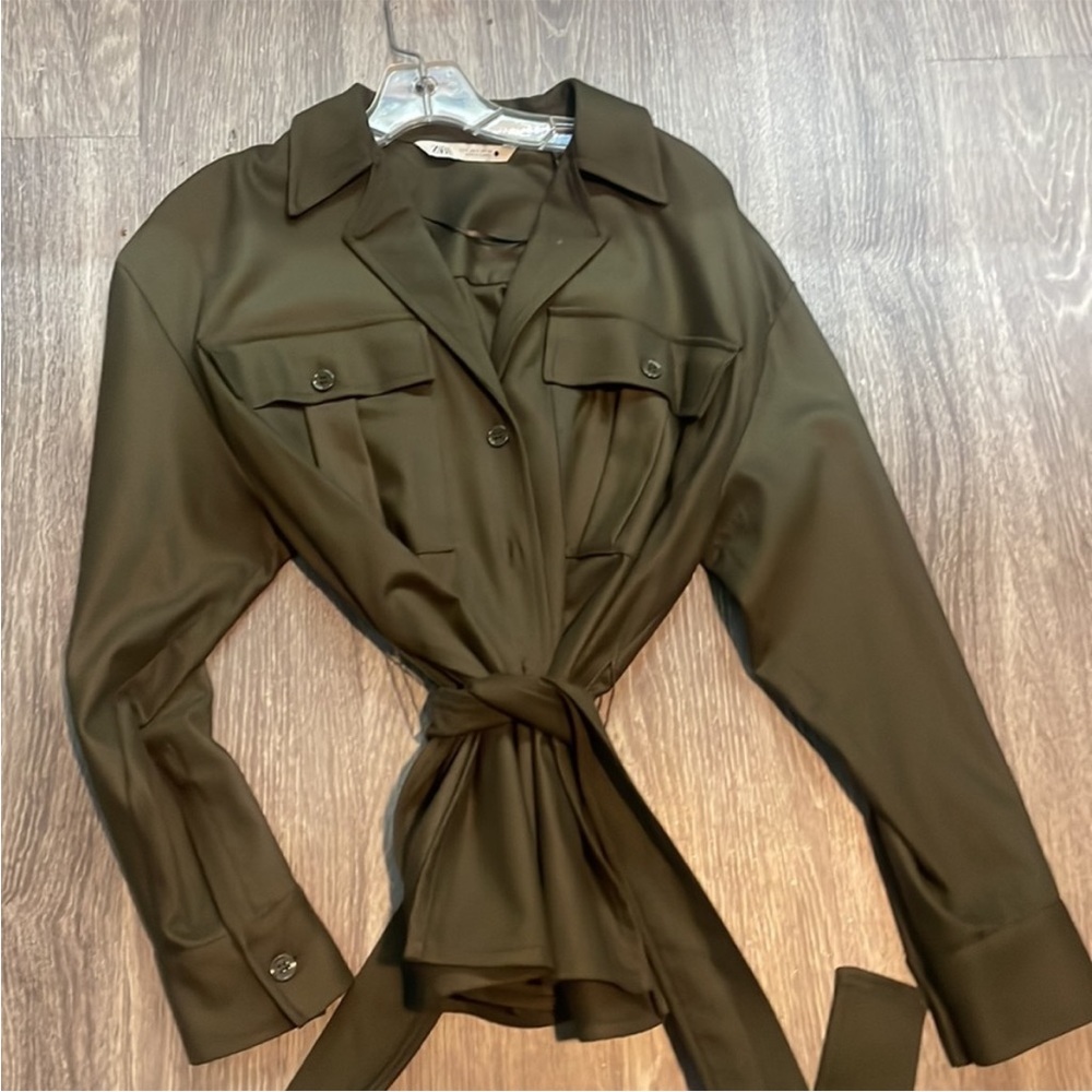 Zara Dark Green Button Tie Blouse